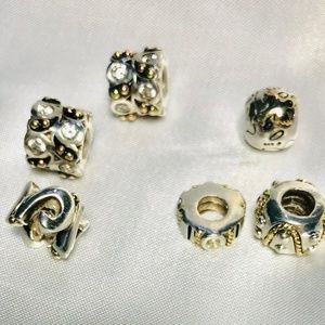 6 Chamilia Sterling Silver & 14k gold charm beads